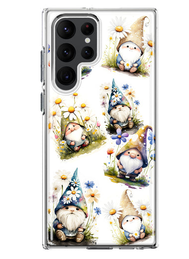 Samsung Galaxy S22 Ultra Cute White Blue Daisies Gnomes Hybrid Protective Phone Case Cover