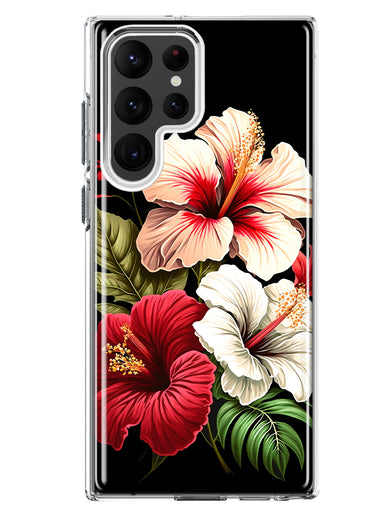 Samsung Galaxy S22 Ultra Pink Red Hibiscus Wild Flowers Floral Hybrid Protective Phone Case Cover