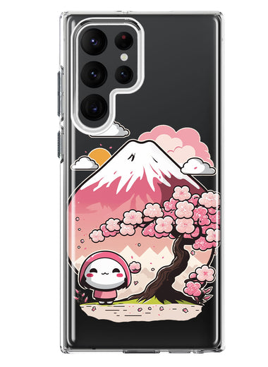 Samsung Galaxy S23 Ultra Kawaii Manga Pink Cherry Blossom Fuji Mountain Mochi Girl Hybrid Protective Phone Case Cover