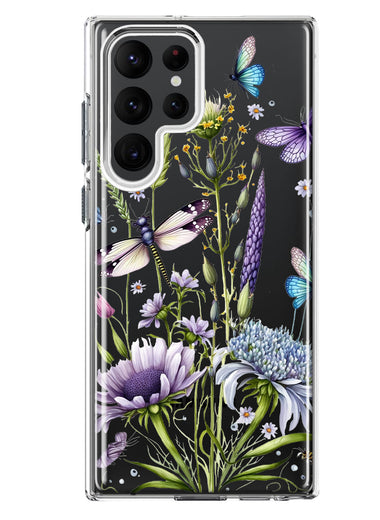 Samsung Galaxy S22 Ultra Lavender Dragonfly Butterflies Spring Flowers Hybrid Protective Phone Case Cover