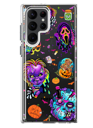 Samsung Galaxy S22 Ultra Cute Halloween Spooky Horror Scary Neon Characters Hybrid Protective Phone Case Cover