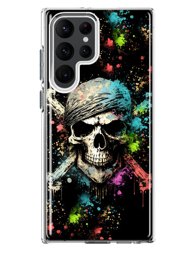 Samsung Galaxy S22 Ultra Fantasy Paint Splash Pirate Skull Hybrid Protective Phone Case Cover