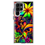 Samsung Galaxy S22 Ultra Neon Rainbow Psychedelic Trippy Hippie Daisy Flowers Hybrid Protective Phone Case Cover