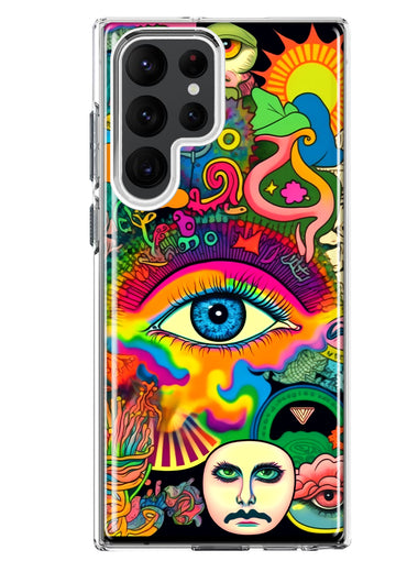 Samsung Galaxy S23 Ultra Neon Rainbow Psychedelic Trippy Hippie Multiple Eyes Hybrid Protective Phone Case Cover