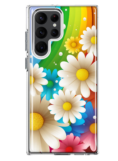 Samsung Galaxy S22 Ultra Colorful Rainbow Daisies Blue Pink White Green Double Layer Phone Case Cover