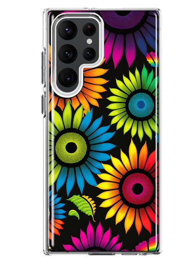 Samsung Galaxy S23 Ultra Neon Rainbow Glow Sunflowers Colorful Floral Pink Purple Double Layer Phone Case Cover