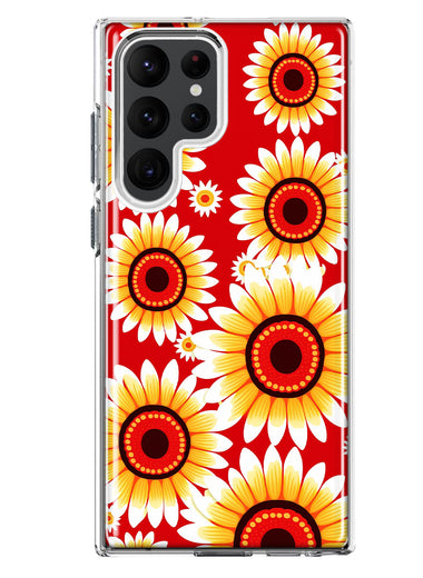 Samsung Galaxy S22 Ultra Yellow Sunflowers Polkadot on Red Double Layer Phone Case Cover