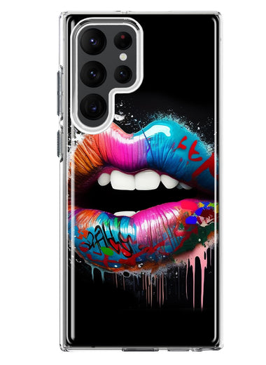 Samsung Galaxy S22 Ultra Colorful Lip Graffiti Painting Art Hybrid Protective Phone Case Cover