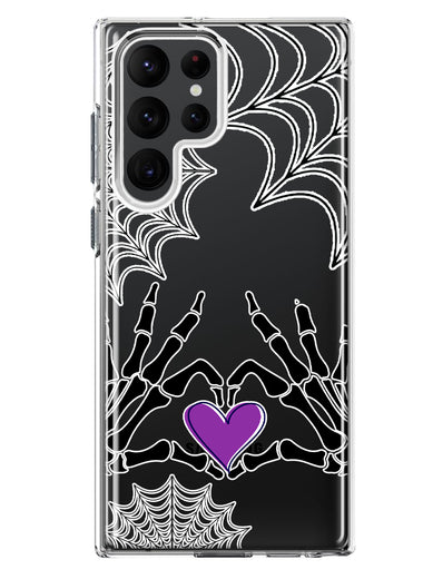 Samsung Galaxy S22 Ultra Halloween Skeleton Heart Hands Spooky Spider Web Hybrid Protective Phone Case Cover