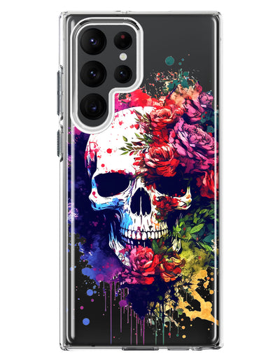 Samsung Galaxy S22 Ultra Fantasy Skull Red Purple Roses Hybrid Protective Phone Case Cover