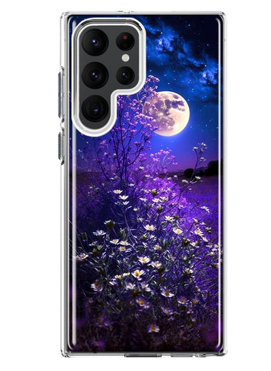 Samsung Galaxy S22 Ultra Spring Moon Night Lavender Flowers Floral Hybrid Protective Phone Case Cover