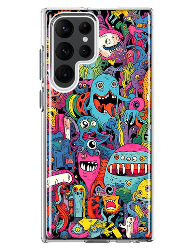 Samsung Galaxy S23 Ultra Psychedelic Trippy Happy Aliens Characters Hybrid Protective Phone Case Cover