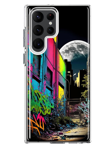 Samsung Galaxy S22 Ultra Urban City Full Moon Graffiti Painting Art Hybrid Protective Phone Case Cover