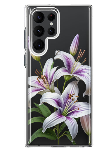 Samsung Galaxy S22 Ultra White Lavender Lily Purple Flowers Floral Hybrid Protective Phone Case Cover
