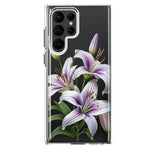 Samsung Galaxy S22 Ultra White Lavender Lily Purple Flowers Floral Hybrid Protective Phone Case Cover