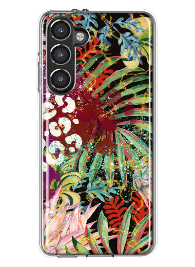 Samsung Galaxy S23 Plus Leopard Tropical Flowers Vacation Dreams Hibiscus Floral Hybrid Protective Phone Case Cover
