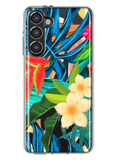 Samsung Galaxy S23 Blue Monstera Pothos Tropical Floral Summer Flowers Hybrid Protective Phone Case Cover