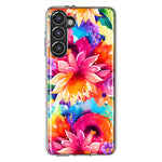 Samsung Galaxy S23 Plus Watercolor Paint Summer Rainbow Flowers Bouquet Bloom Floral Hybrid Protective Phone Case Cover