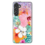 Samsung Galaxy S23 Hawaiian Vibes Hibiscus Flowers Monstera Vacation Summer Hybrid Protective Phone Case Cover