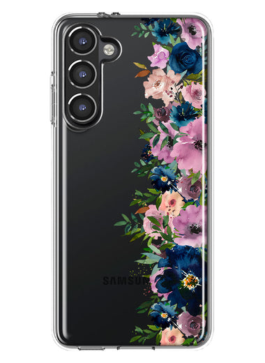 Samsung Galaxy S23 Navy Blue Summer Watercolor Floral Classic Purple Flowers Hybrid Protective Phone Case Cover