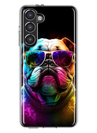 Samsung Galaxy S23 Plus Neon Rainbow Glow Bulldog Hybrid Protective Phone Case Cover