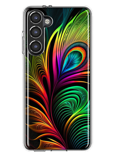 Samsung Galaxy S23 Neon Rainbow Glow Peacock Feather Hybrid Protective Phone Case Cover
