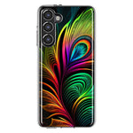 Samsung Galaxy S23 Neon Rainbow Glow Peacock Feather Hybrid Protective Phone Case Cover