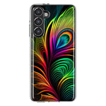 Samsung Galaxy S23 Plus Neon Rainbow Glow Peacock Feather Hybrid Protective Phone Case Cover
