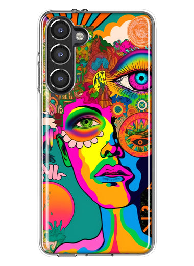 Samsung Galaxy S23 Neon Rainbow Psychedelic Hippie One Eye Pop Art Hybrid Protective Phone Case Cover