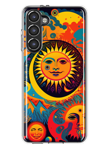 Samsung Galaxy S23 Neon Rainbow Psychedelic Indie Hippie Sun Moon Hybrid Protective Phone Case Cover