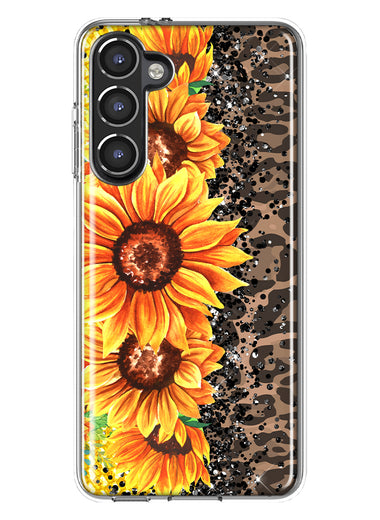 Samsung Galaxy S23 Yellow Summer Sunflowers Brown Leopard Honeycomb Hybrid Protective Phone Case Cover