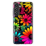 Samsung Galaxy S23 Neon Rainbow Glow Colorful Abstract Flowers Floral Hybrid Protective Phone Case Cover