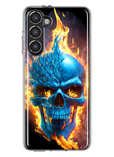 Samsung Galaxy S23 Blue Flaming Skull Burning Fire Double Layer Phone Case Cover