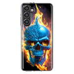 Samsung Galaxy S23 Blue Flaming Skull Burning Fire Double Layer Phone Case Cover