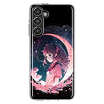 Samsung Galaxy S23 Kawaii Manga Pink Cherry Blossom Dreaming Moon Girl Hybrid Protective Phone Case Cover