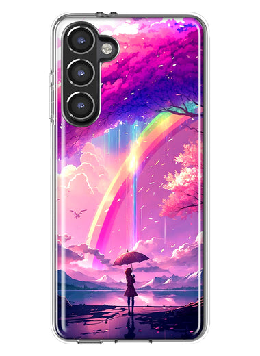 Samsung Galaxy S23 Kawaii Manga Pink Cherry Blossom Japanese Rainbow Girl Hybrid Protective Phone Case Cover