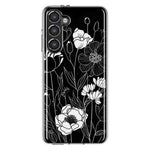 Samsung Galaxy S23 Line Drawing Art White Floral Flowers Hybrid Protective Phone Case Cover