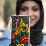 Samsung Galaxy A02S Colorful Red Orange Folk Style Floral Vibrant Spring Flowers Hybrid Protective Phone Case Cover