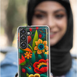 Samsung Galaxy S21 Ultra Colorful Red Orange Folk Style Floral Vibrant Spring Flowers Hybrid Protective Phone Case Cover