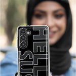 Samsung Galaxy S21 FE Black Clear Funny Text Quote Hella Sus Hybrid Protective Phone Case Cover