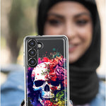 Samsung Galaxy A21 Fantasy Skull Red Purple Roses Hybrid Protective Phone Case Cover