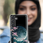 Samsung Galaxy Z Fold 4 Kawaii Manga Pink Cherry Blossom Full Moon Hybrid Protective Phone Case Cover