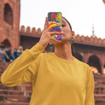 Samsung Galaxy S21 FE Neon Rainbow Psychedelic Trippy Hippie Big Brain Hybrid Protective Phone Case Cover