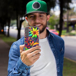 Samsung Galaxy A33 5G Neon Rainbow Psychedelic Trippy Hippie Daisy Flowers Hybrid Protective Phone Case Cover