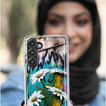 LG Stylo 6 White Daisies Graffiti Wall Art Painting Hybrid Protective Phone Case Cover