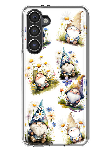 Samsung Galaxy S23 Cute White Blue Daisies Gnomes Hybrid Protective Phone Case Cover