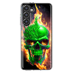 Samsung Galaxy S23 Green Flaming Skull Burning Fire Double Layer Phone Case Cover