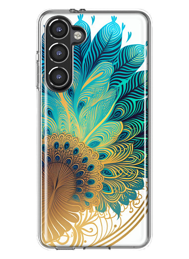 Samsung Galaxy S23 Mandala Geometry Abstract Peacock Feather Pattern Hybrid Protective Phone Case Cover