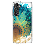 Samsung Galaxy S23 Mandala Geometry Abstract Peacock Feather Pattern Hybrid Protective Phone Case Cover