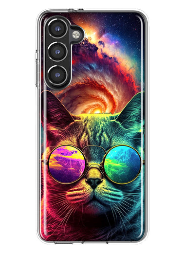 Samsung Galaxy S23 Plus Neon Rainbow Galaxy Cat Hybrid Protective Phone Case Cover